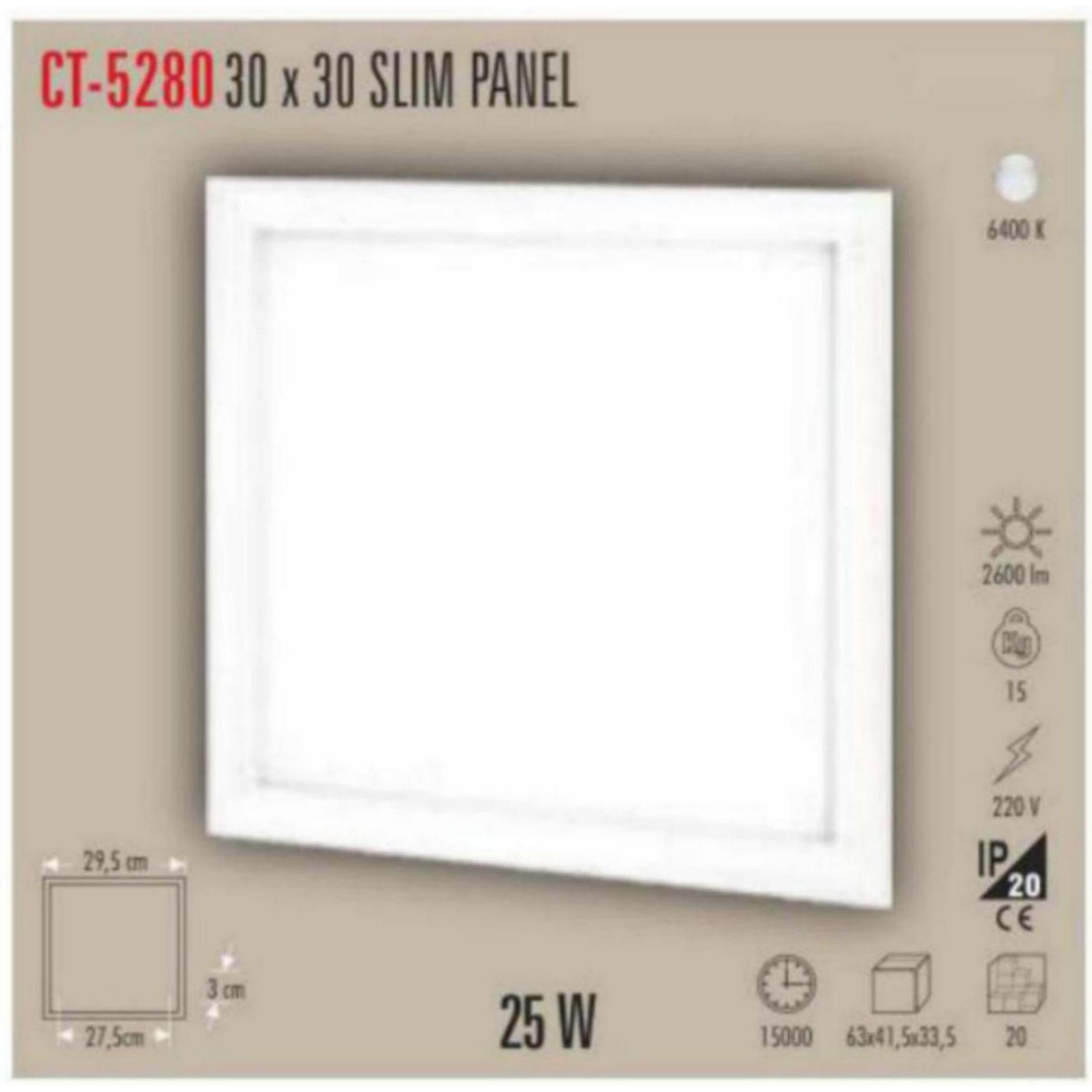 CT-5280 30x30 Slim LED Panel 25W