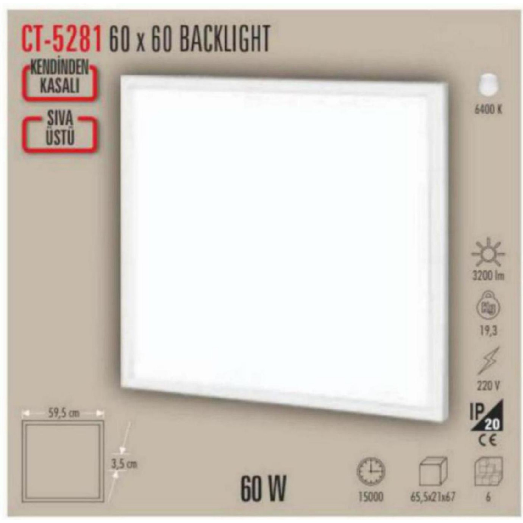 CT-5281 60x60 Sıvaüstü Backlight LED Panel 60W