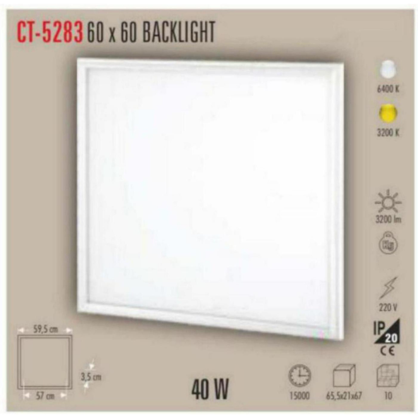 CT-5283_B 60x60 Backlight LED Panel 40W - Beyaz