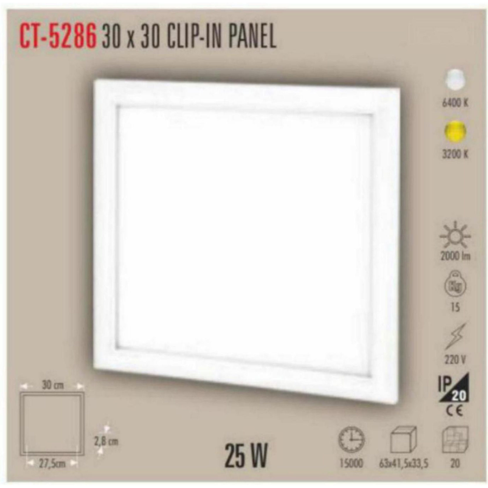 CT-5286_G 30x30 Clip-in LED Panel 25W - Gün Işığı