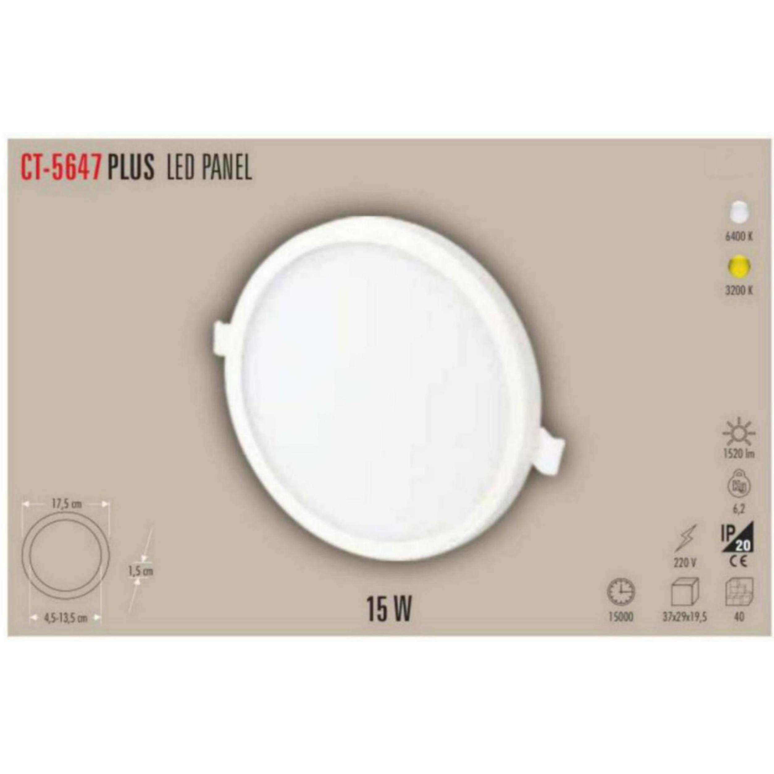 CT-5647_G Plus LED Panel 15W - Gün Işığı