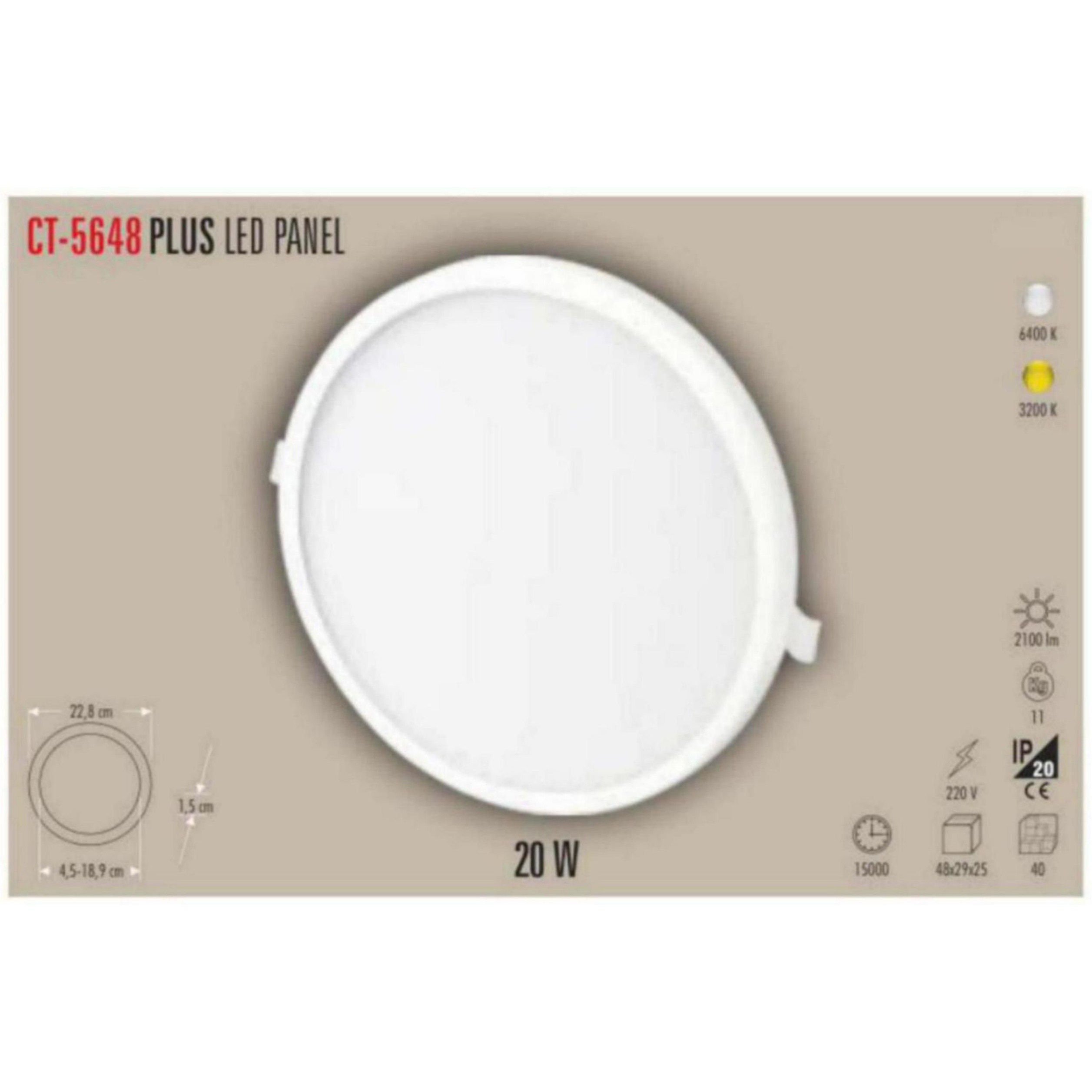 CT-5648_B Plus LED Panel 20W - Beyaz