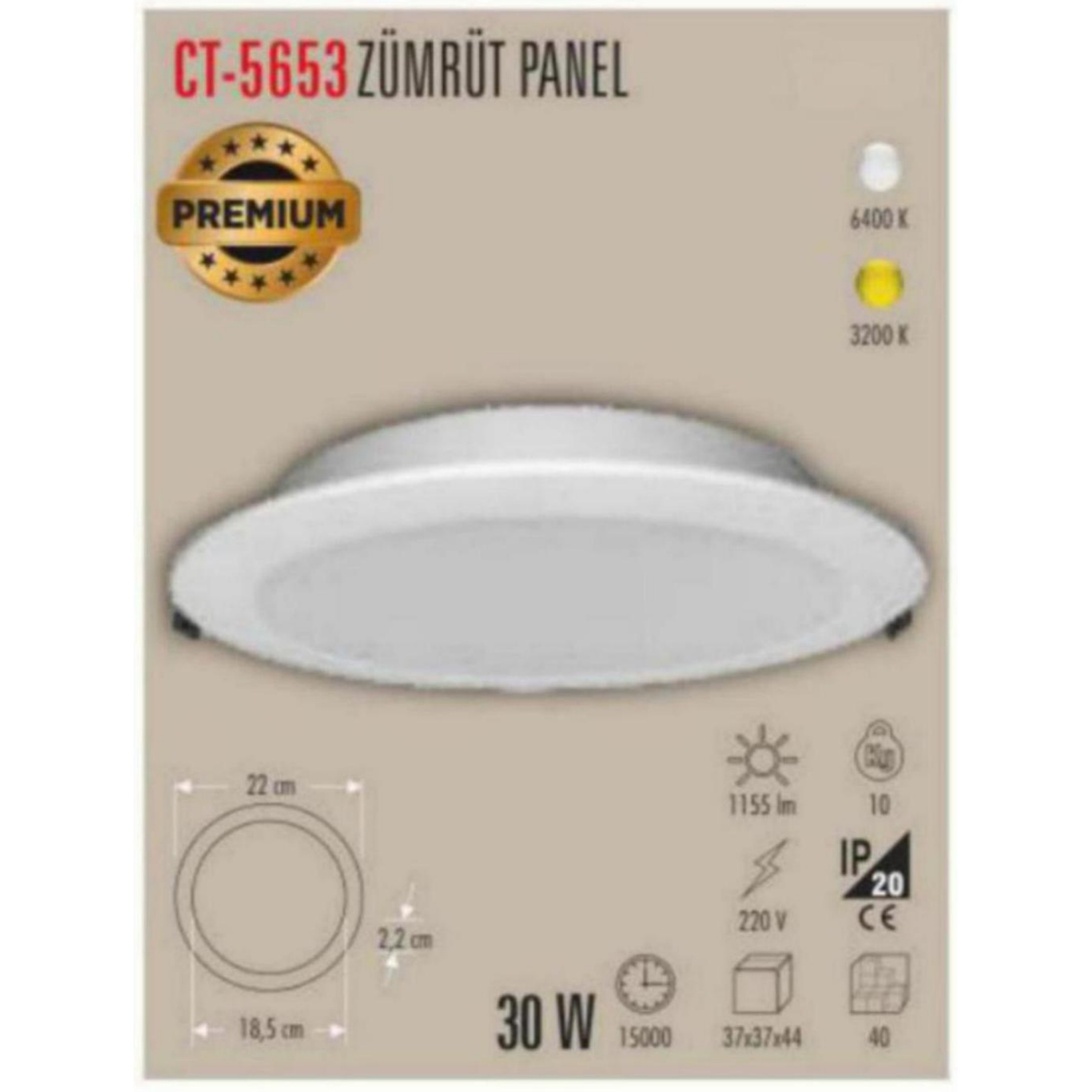 CT-5653_B Zümrüt LED Panel 30W - Beyaz
