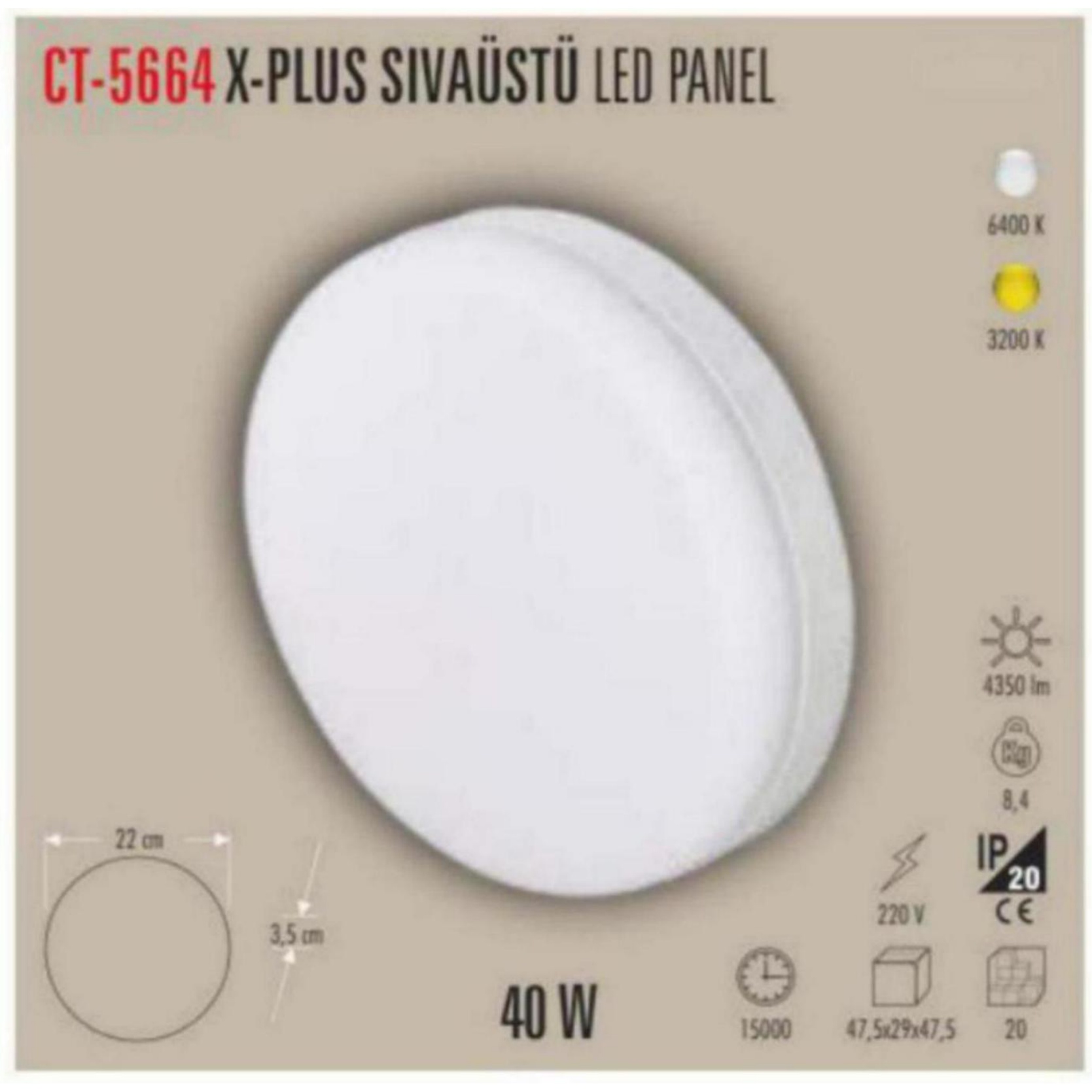 CT-5664_B X Plus Sıvaüstü LED Panel 40W - Beyaz