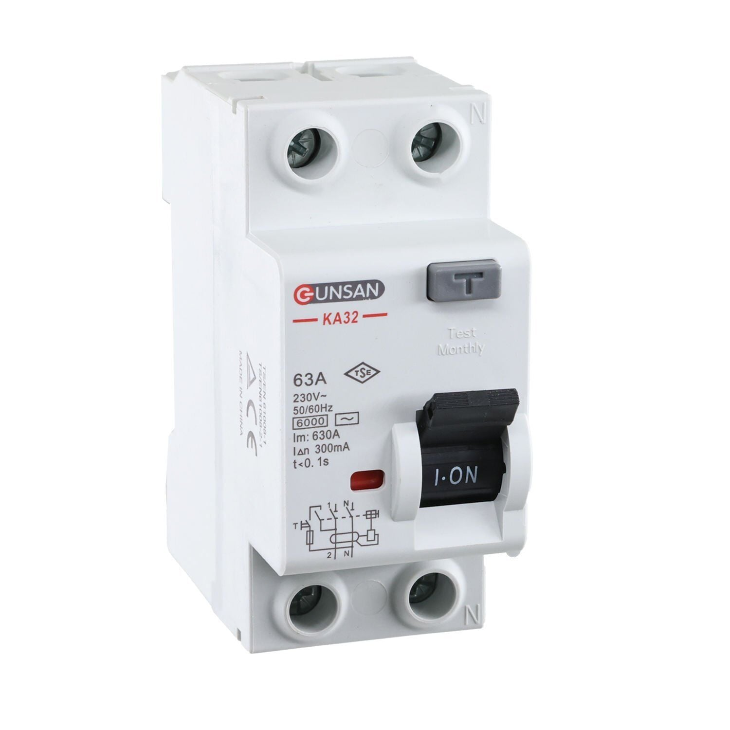2x63A 6 kA 300mA AC Tip Günsan Kaçak Akım Koruma Rölesi