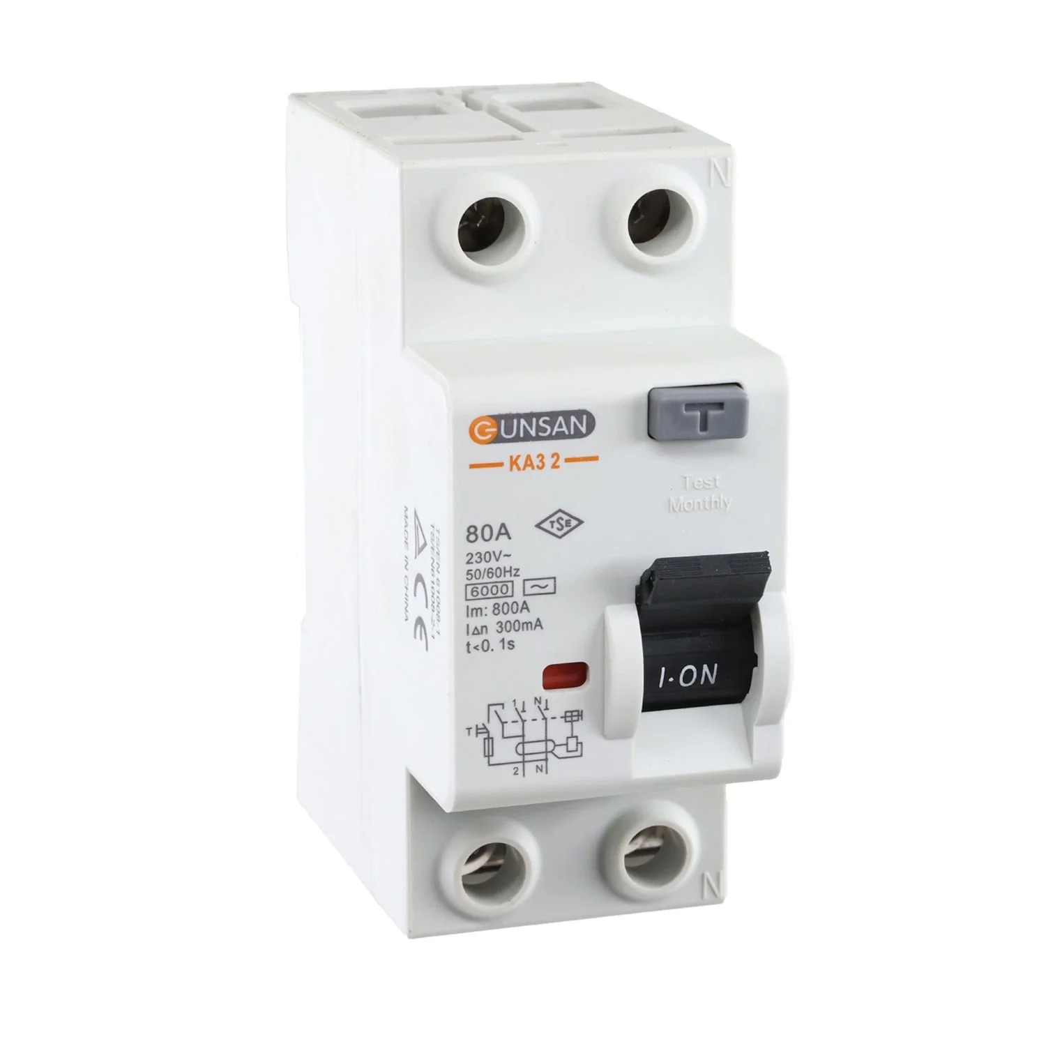 2x80A 6 kA 300mA A Tip Günsan Kaçak Akım Koruma Rölesi