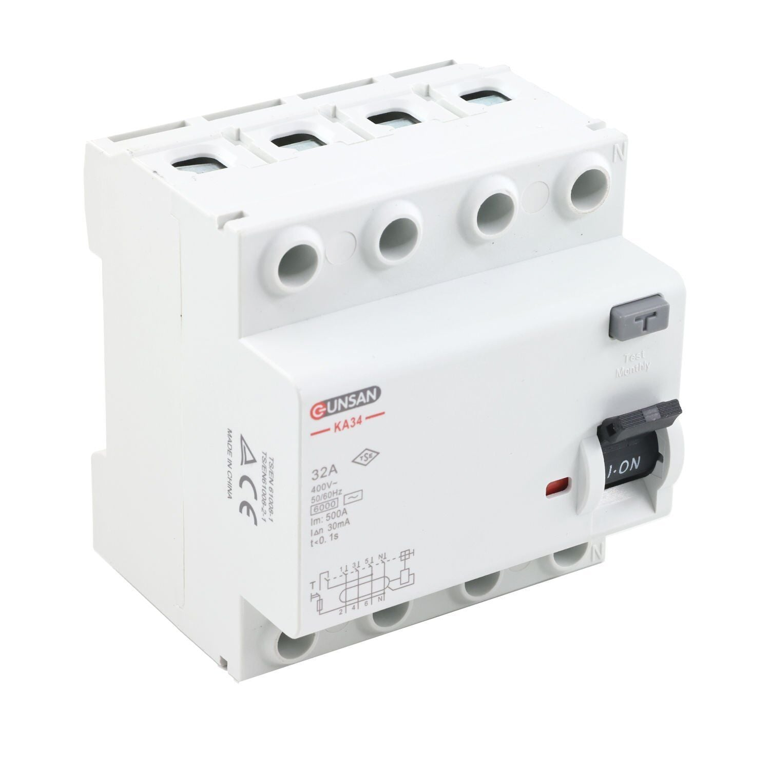 4x32A 6 kA 30mA AC Tip Günsan Kaçak Akım Koruma Rölesi