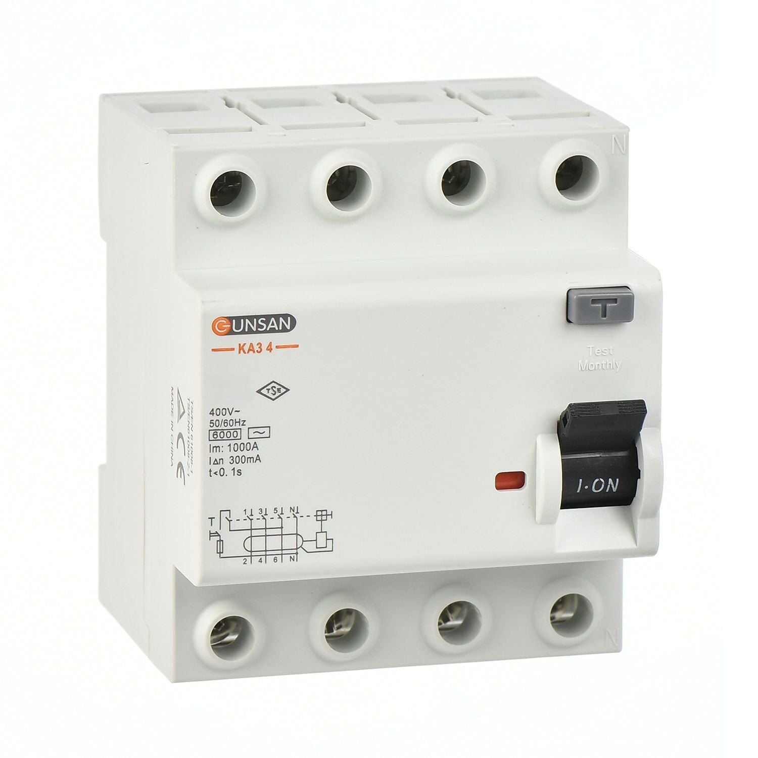 4x63A 6 kA 300mA AC Tip Günsan Kaçak Akım Koruma Rölesi