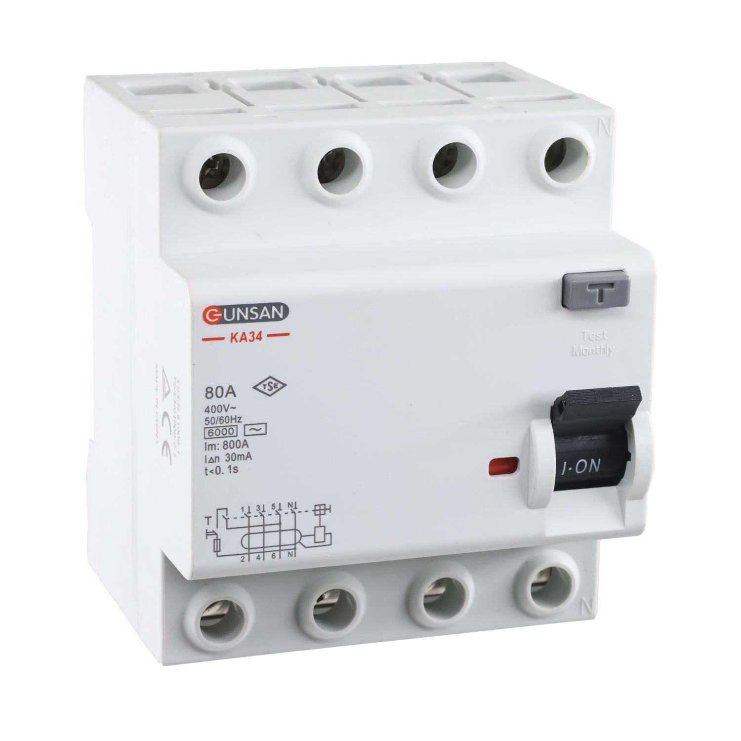 4x80A 6 kA 30mA A Tip Günsan Kaçak Akım Koruma Rölesi