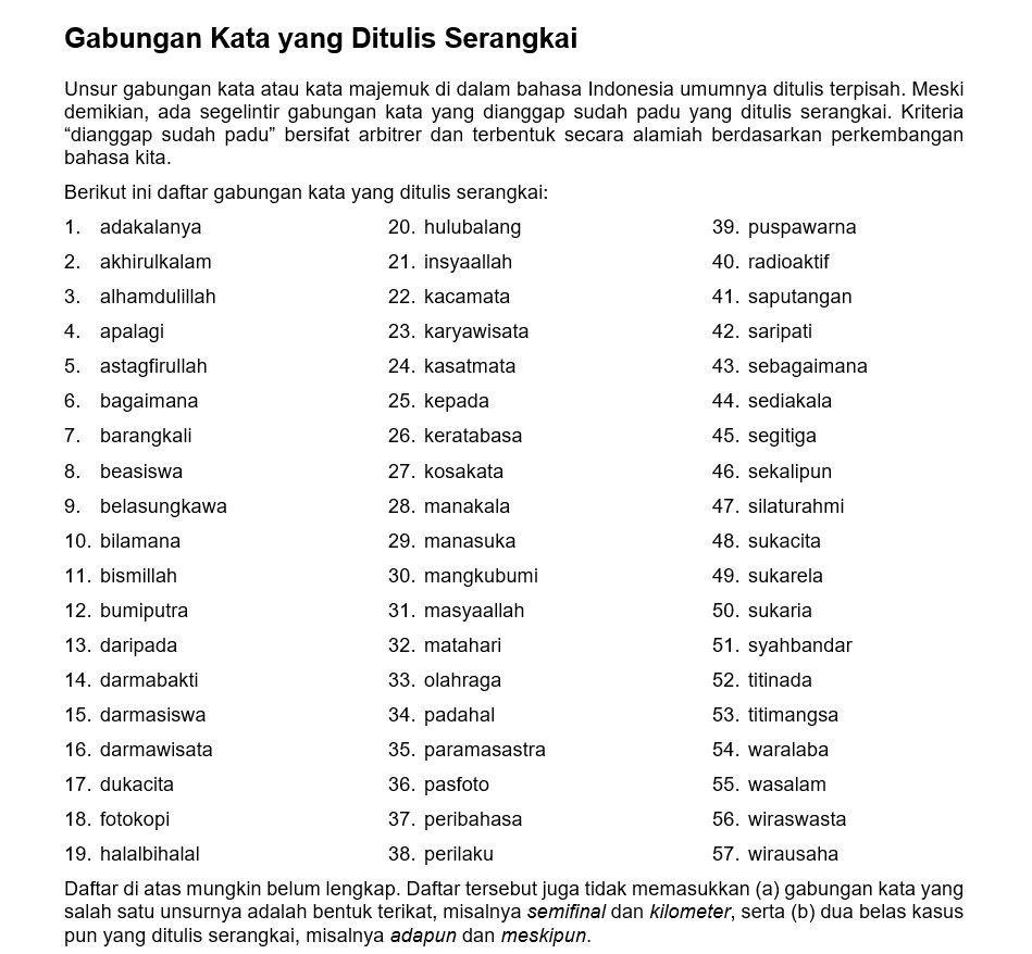 Gabungan Kata yang Ditulis Serangkai! yok, dibaca...