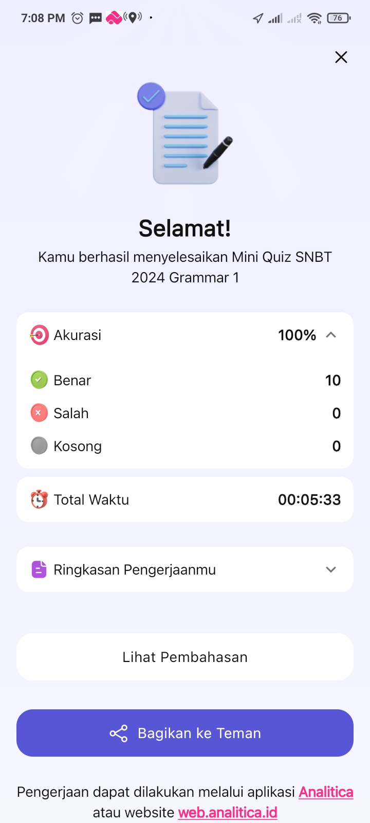 EHHH SENENG BGT AKU PERTAMA KALI NYOBA MINI QUIZ DAPET 100 😭😭😭
