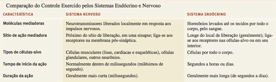 Comparação do controle exercido pelos sistemas nervoso e endócrino.