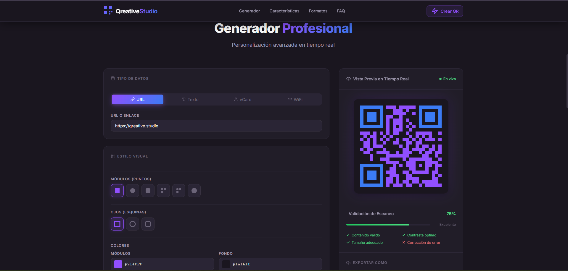 Portada de Qreative Studio - Generador de QR Premium & Branding Engine