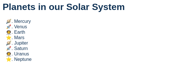 List Style Type Space Screenshot of our list with the emojis being used as counters