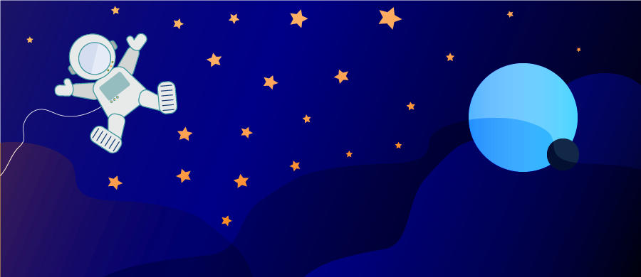 Astronaut floating in space surrounded by stars