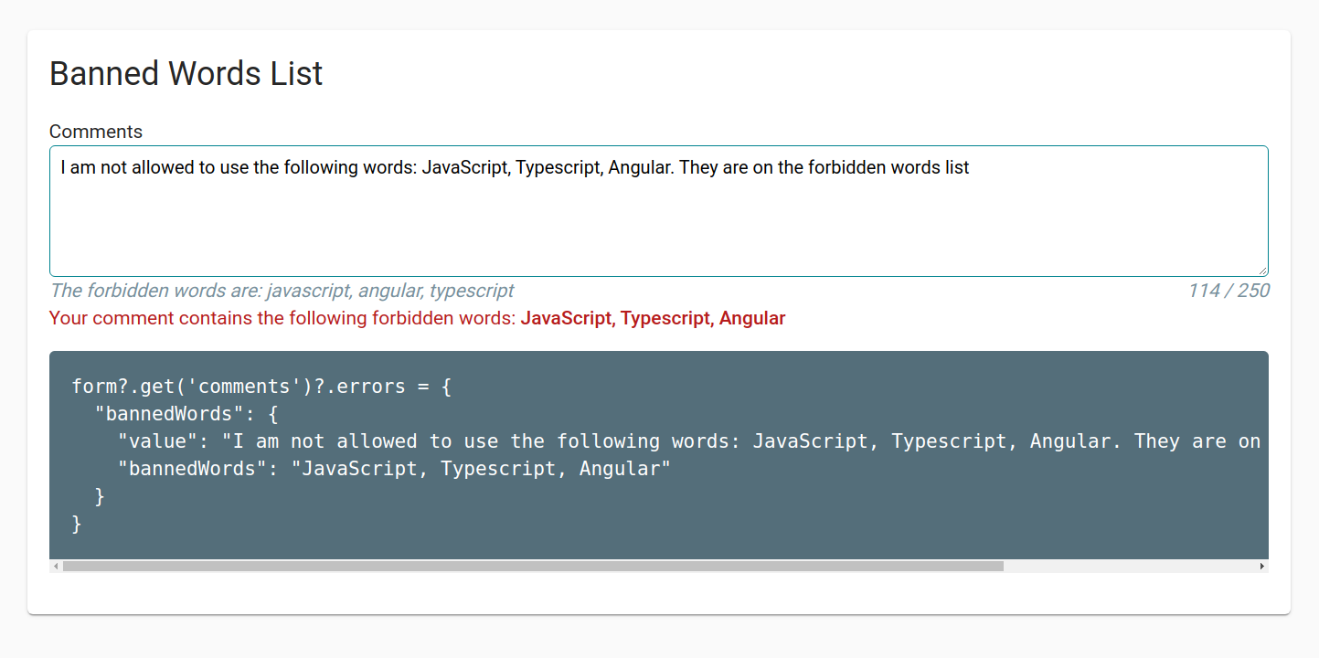 I am not allowed to use the following words: JavaScript, Typescript, Angular. They are on the forbidden words list.