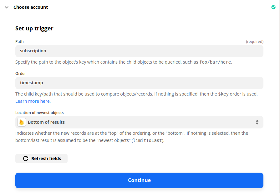 Screenshot showing the trigger configuration as described above