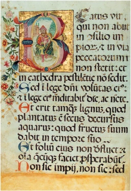 Manuscript with enlarged and beautifully ornamented first letter on at the top of page on the beginning of the first paragraph.