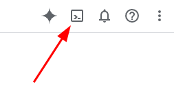 Screenshot of GCP Console Navigation showing Gemini Chat, Cloud Shell, Notifications, Help, and Settings icons.