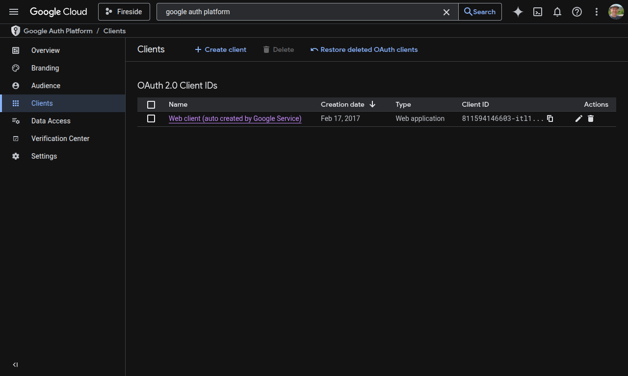 13 GCP Auth Clients Google Cloud screenshot showing OAuth Clients