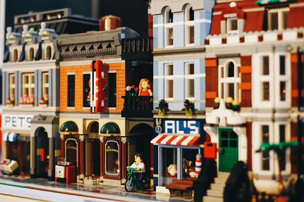 Downtown cityscape of a LEGO city.