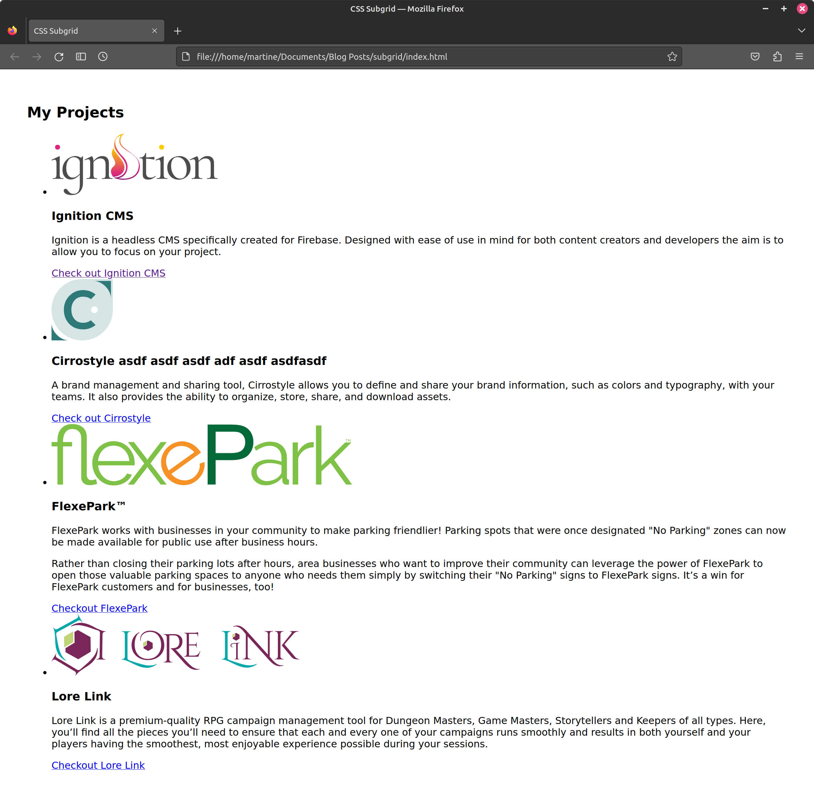 screen capture of starting point in Firefox browser