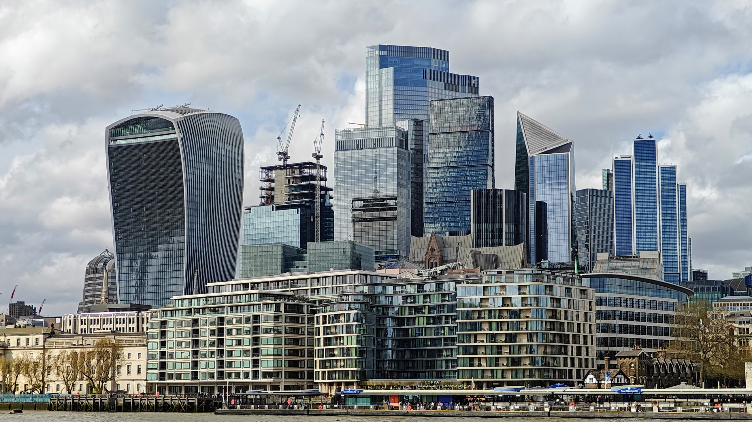 London city scape, showing off the curves and geometric angles of the skyscrapers
