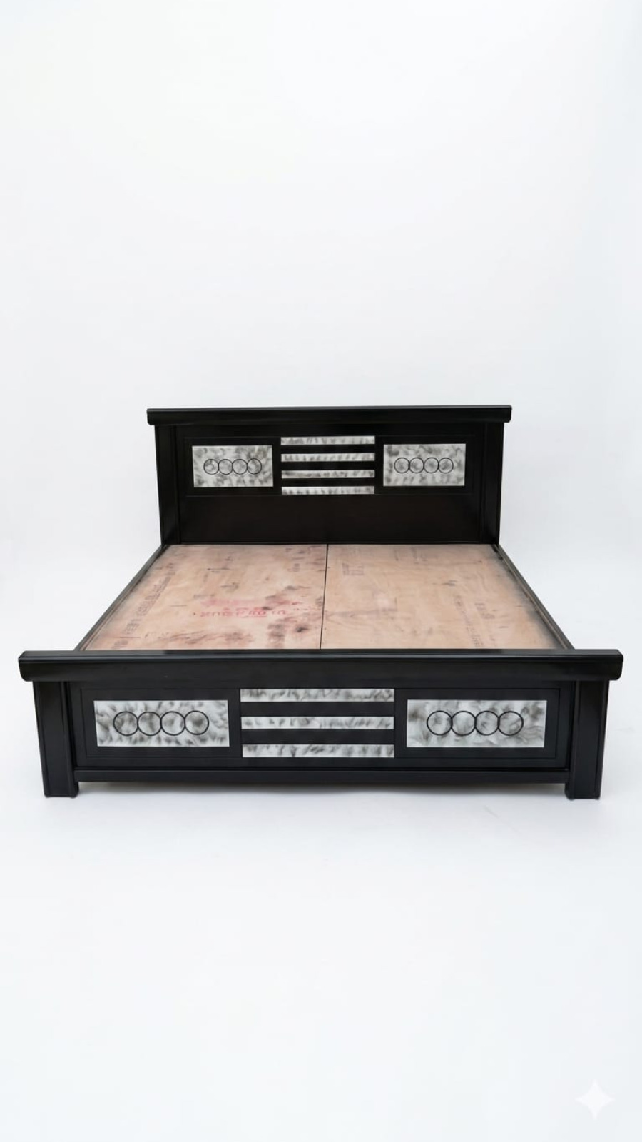 Symphony Art Deco Double Bed with White Marble & Interlocking Ring Inlays