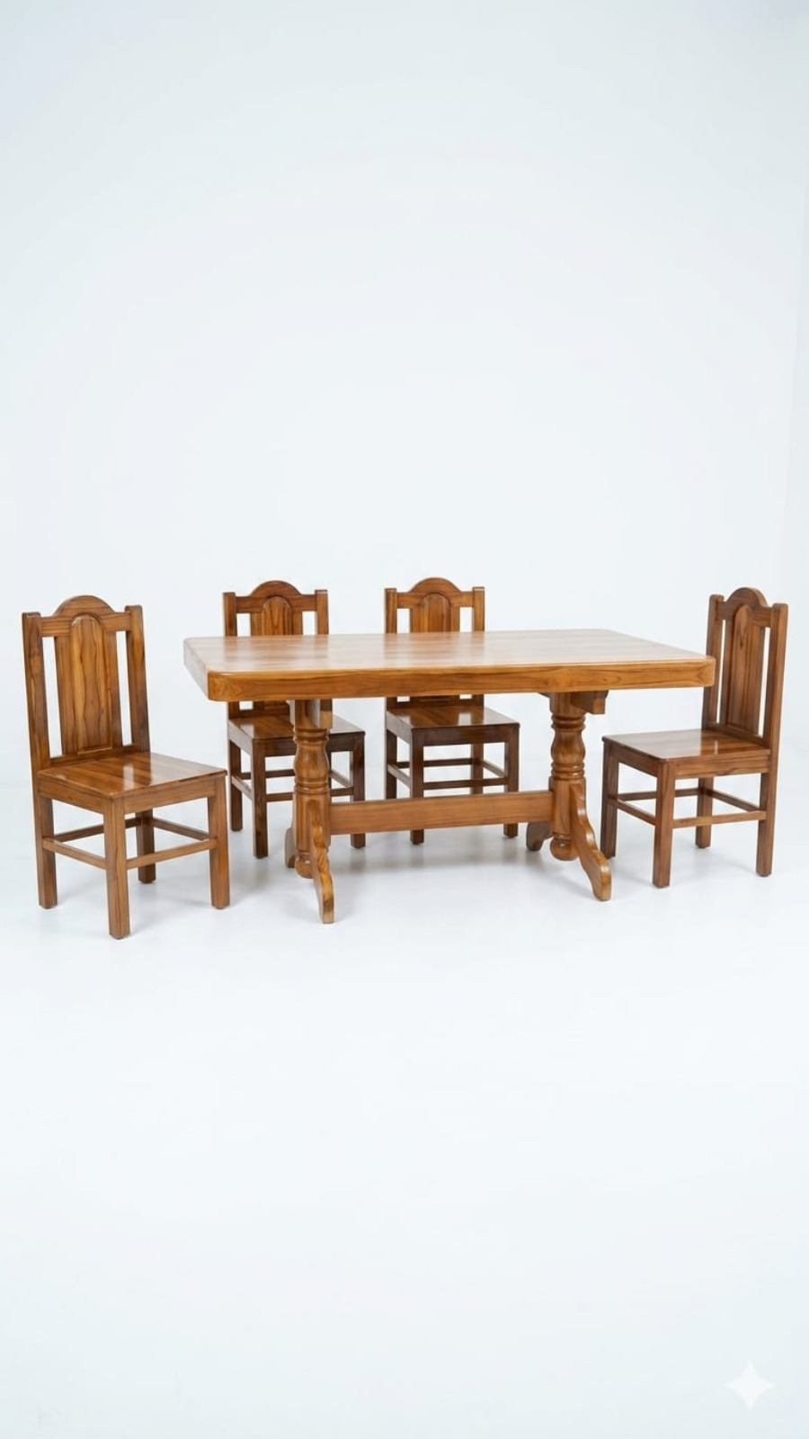 Classic Solid Wood 4-Seater Dining Table Set with Trestle Pedestal Base 1