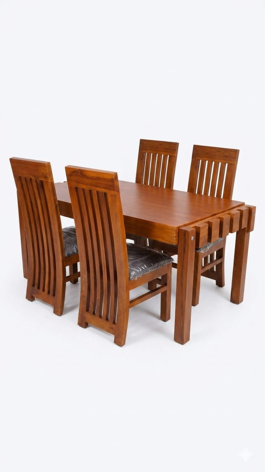 Artisan Block-End 4-Seater Teak Finish Dining Set with Contoured Chairs