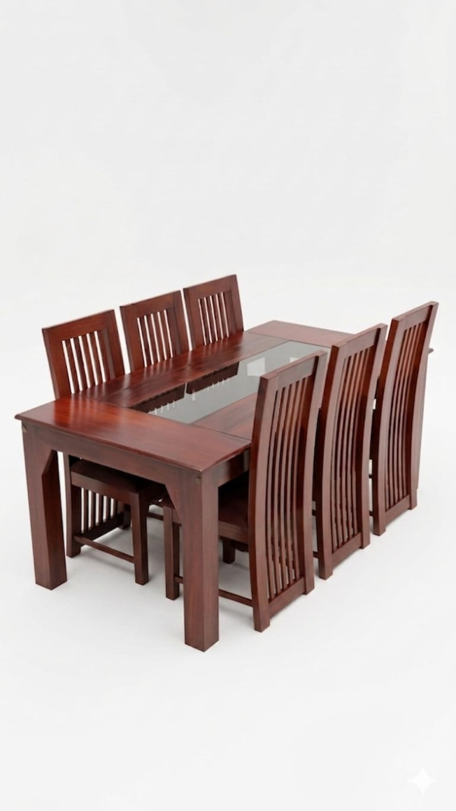 Imperial 6-Seater Solid Hardwood Dining Set with Smoked Glass Center Window