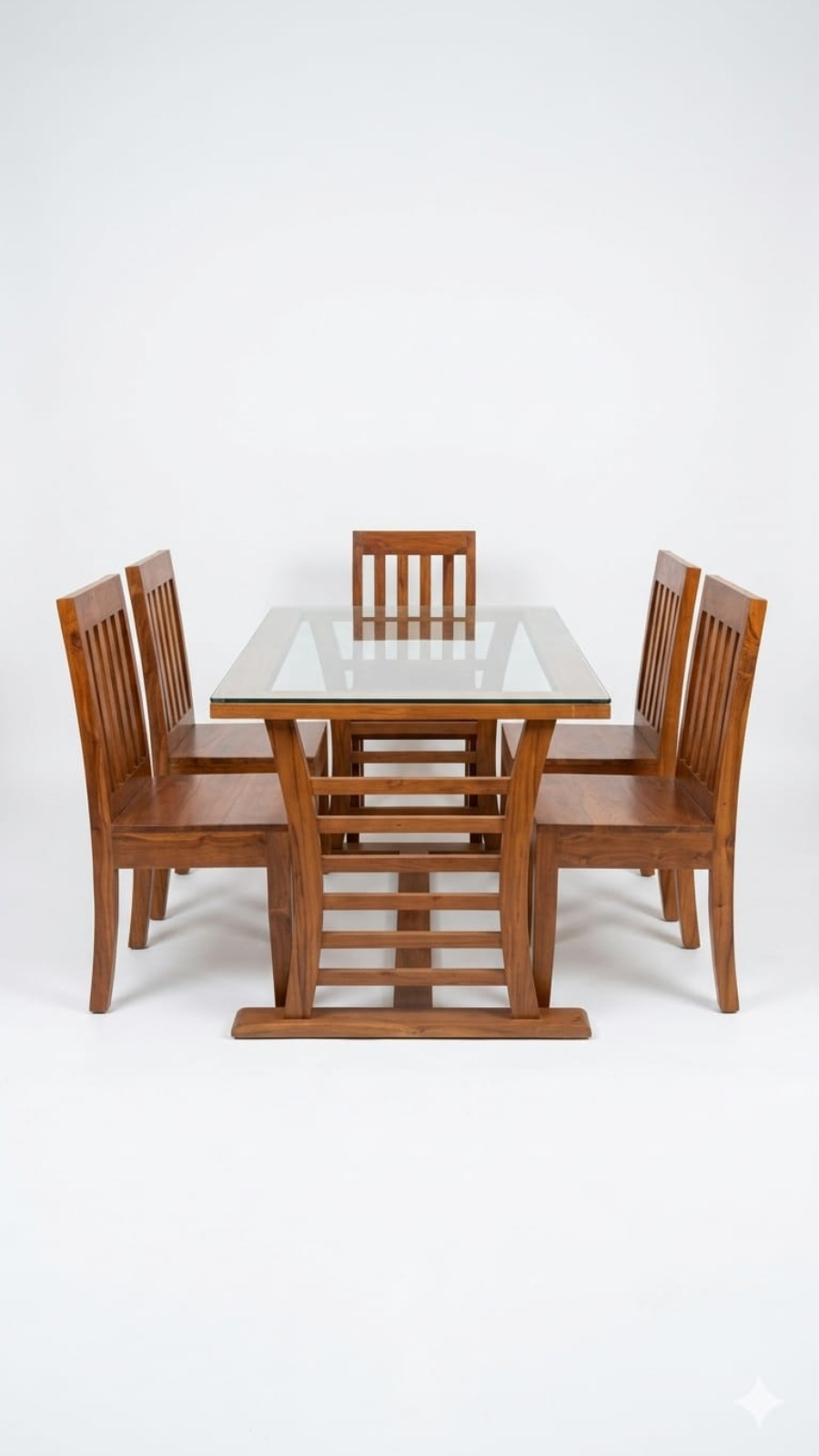 Matrix Avant-Garde 6-Seater Glass Top Dining Set with Ladder Trestle Base