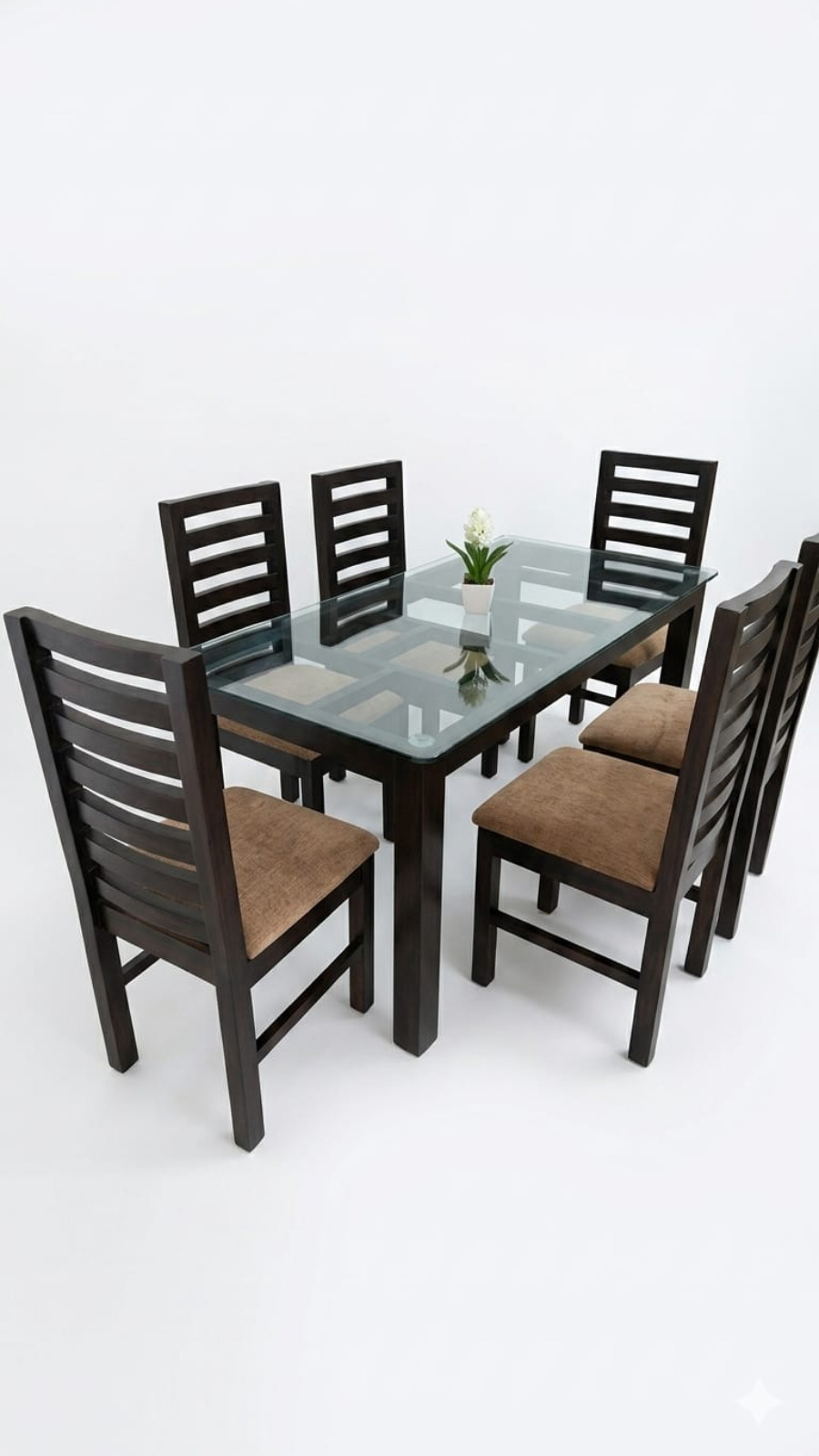 Metro Modern 6-Seater Glass Top Dining Table Set with Cushioned Chairs 1