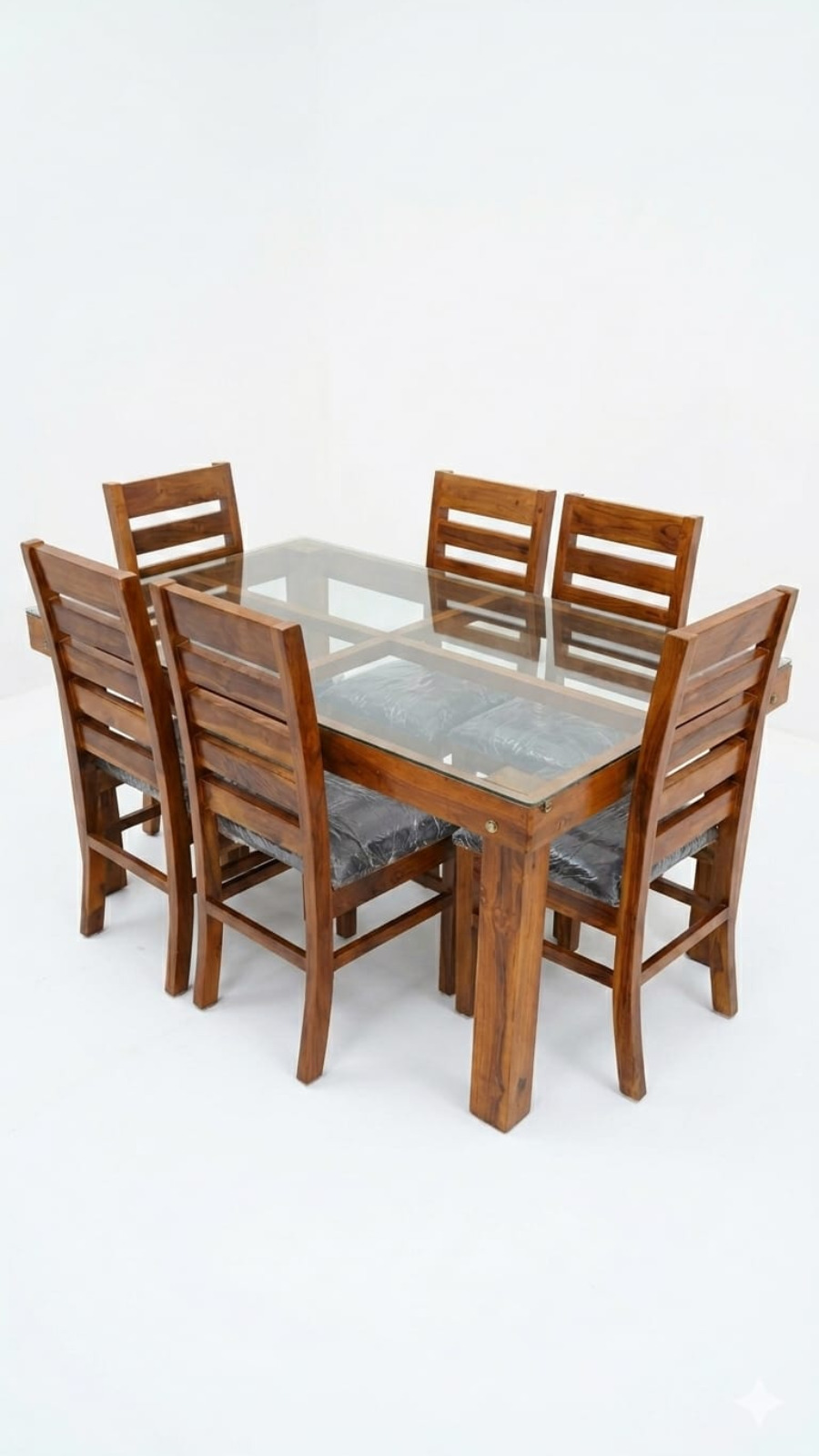 Metro Modern 6-Seater Glass Top Dining Table Set with Charcoal Cushions
