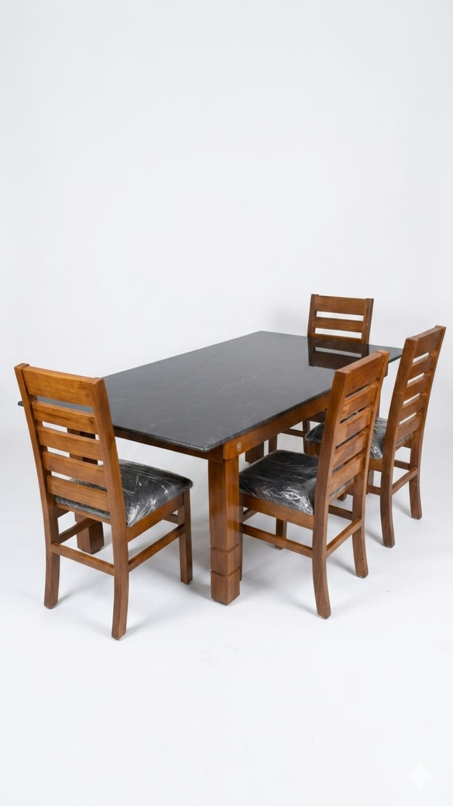 Elements 4-Seater Luxury Dining Set with Polished Black Granite Countertop