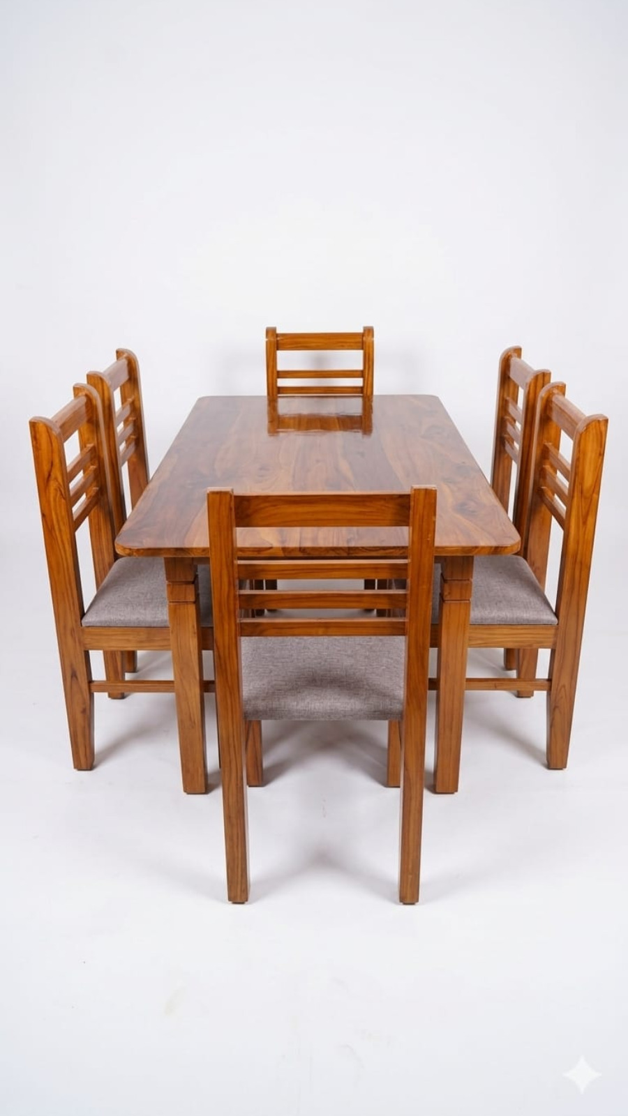 Horizon Lattice 6-Seater Solid Wood Dining Set with Muted Grey Seats