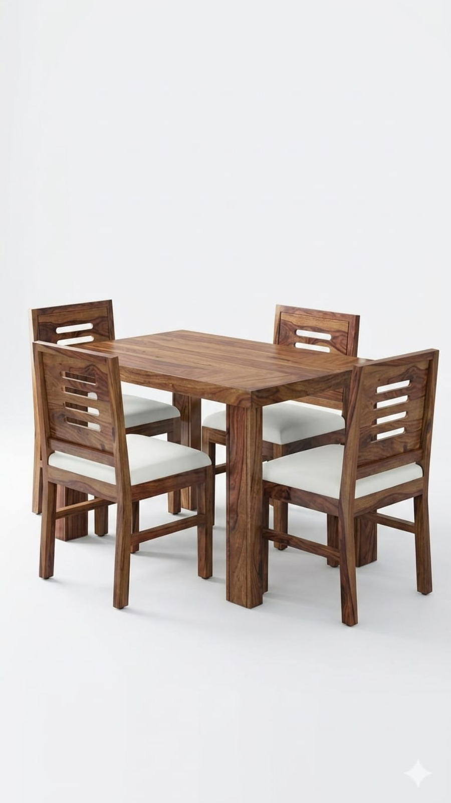 Urban Basics 4-Seater Solid Sheesham Wood Dining Table Set with Off-White Seats 1