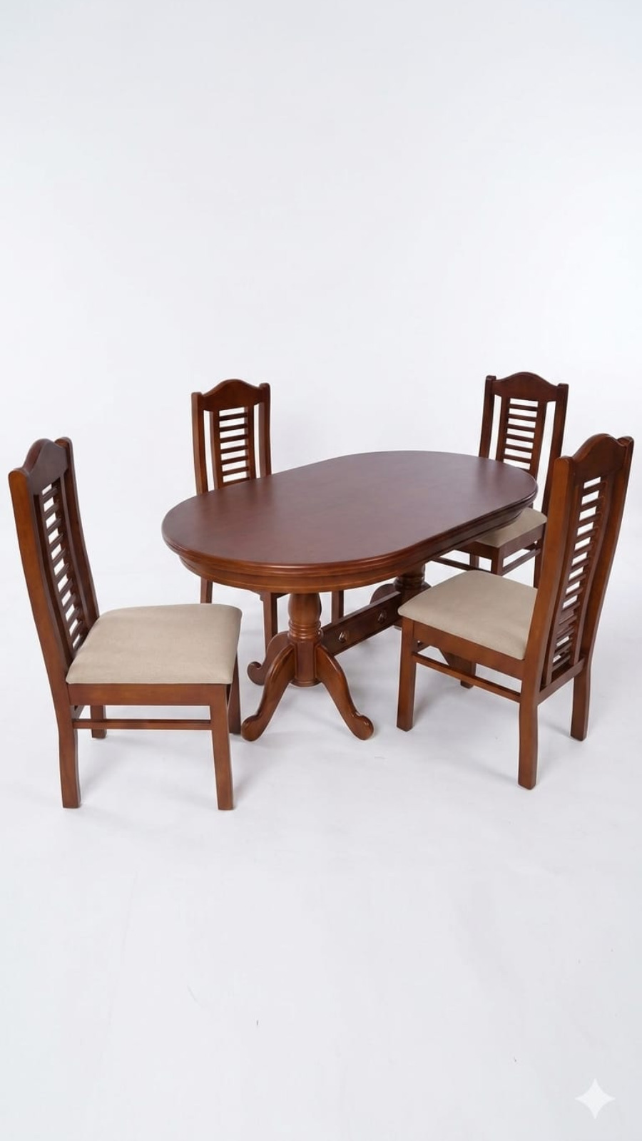 Classic Oval 4-Seater Solid Wood Dining Set with Cushion Seats 1