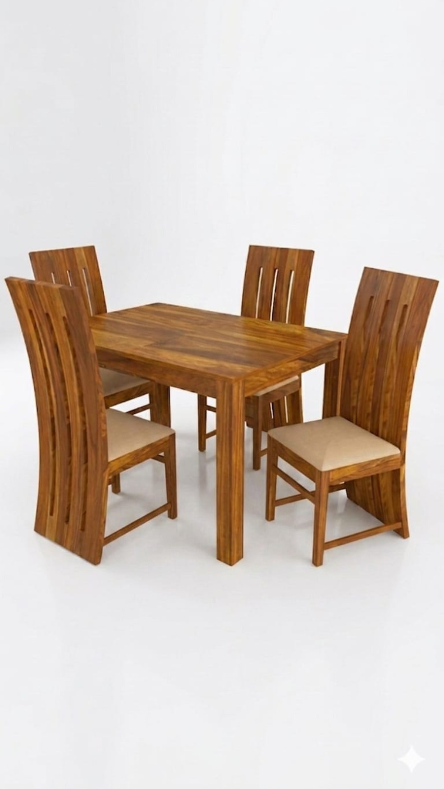 Horizon Wave 4-Seater Solid Wood Dining Set with Sculpted High-Back Chairs 1
