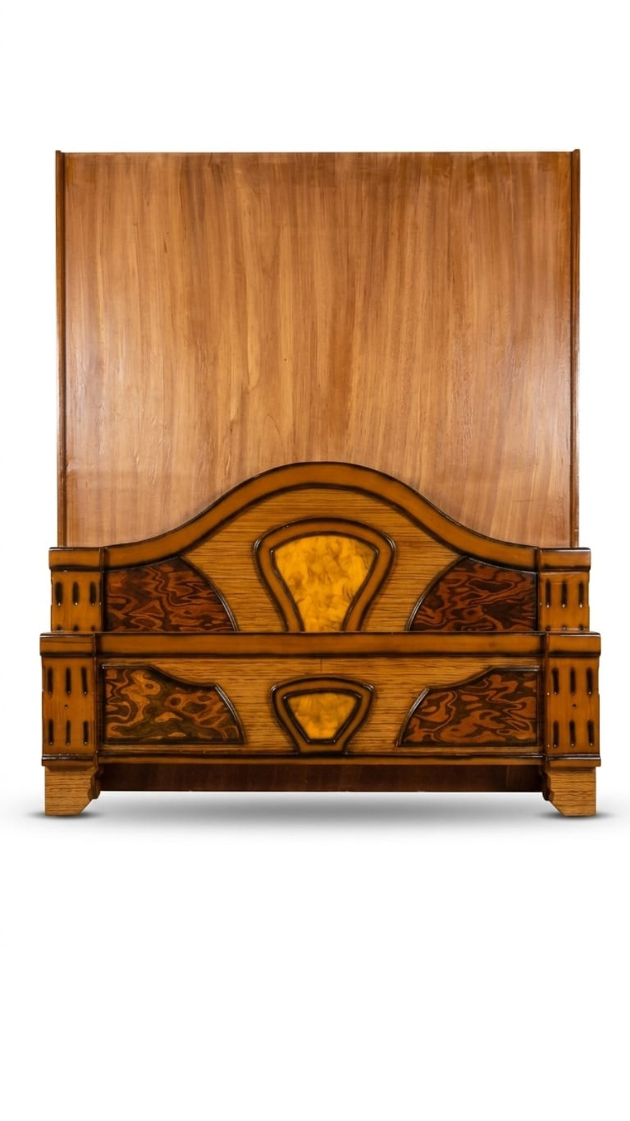Heritage Sunburst Extra-Tall Headboard Set in Walnut and Golden Burl Veneer 1