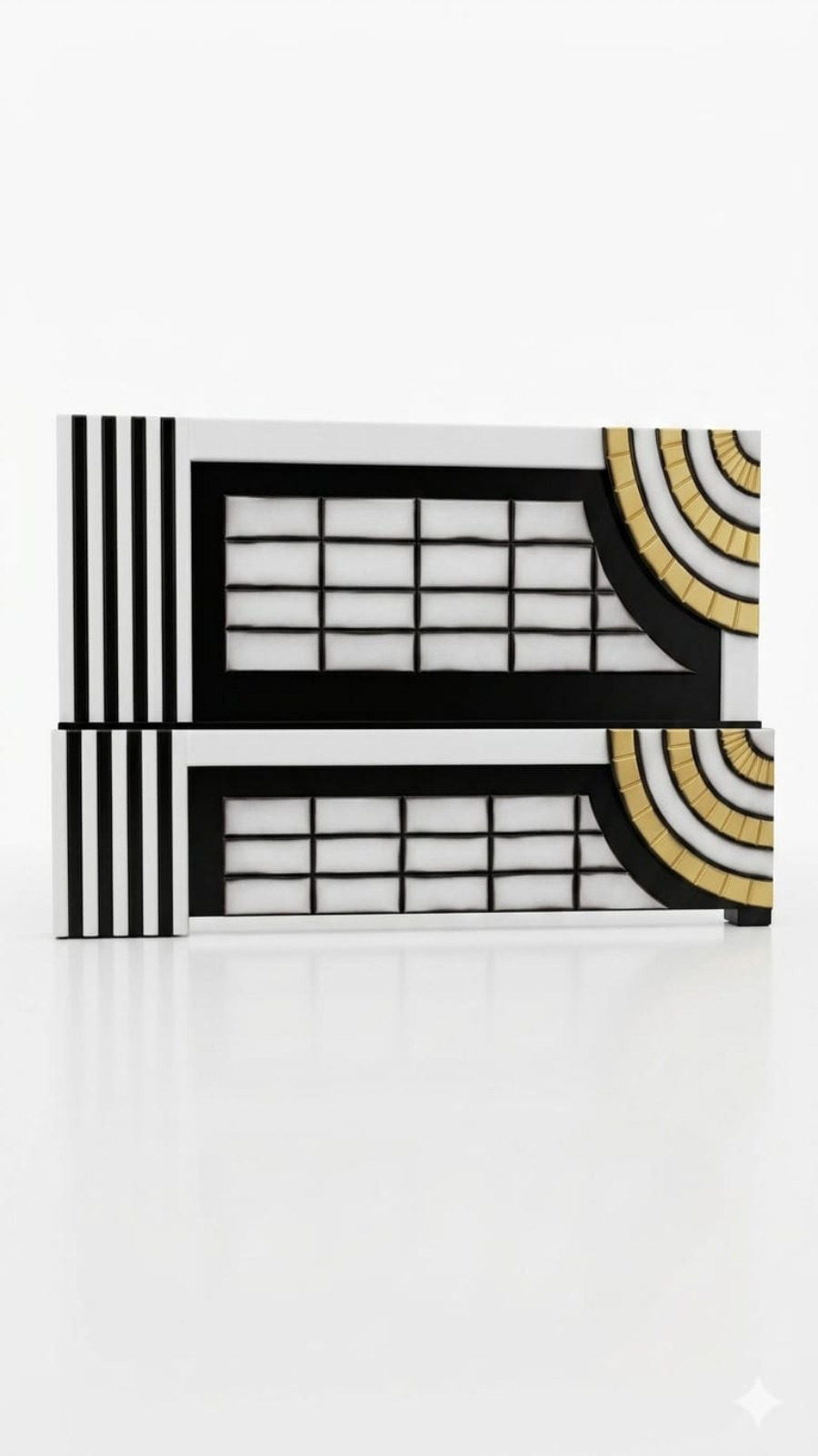 Luxe Art Deco Geometric Headboard Set – Black, White, and Gold 1