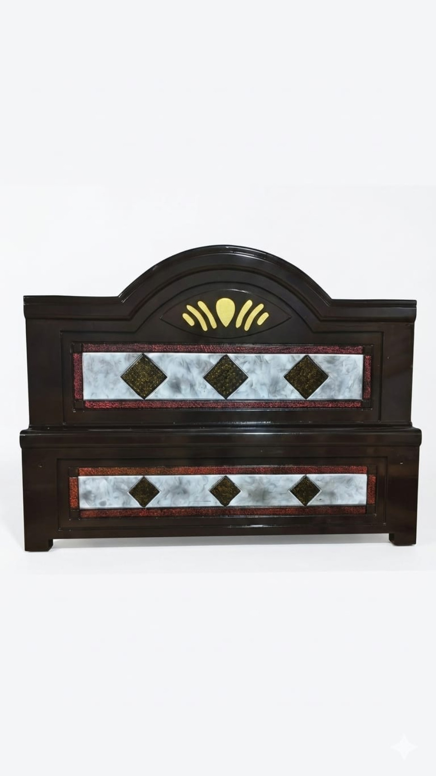 Retro Glam Camelback Headboard Set with Marble Finish & Gold Accents