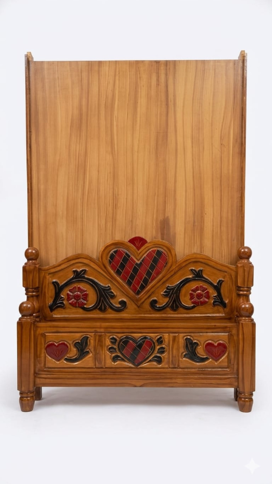 Royal Harlequin Heart Extra-Tall Headboard Set with Floral Relief Carvings
