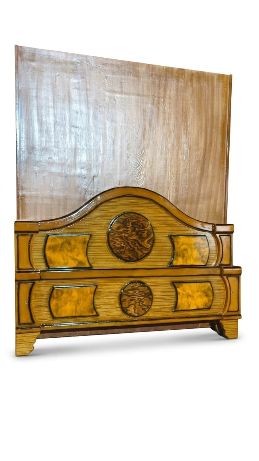 Horizon Circular Medallion Extra-Tall Headboard with Marbled Burl Inlays