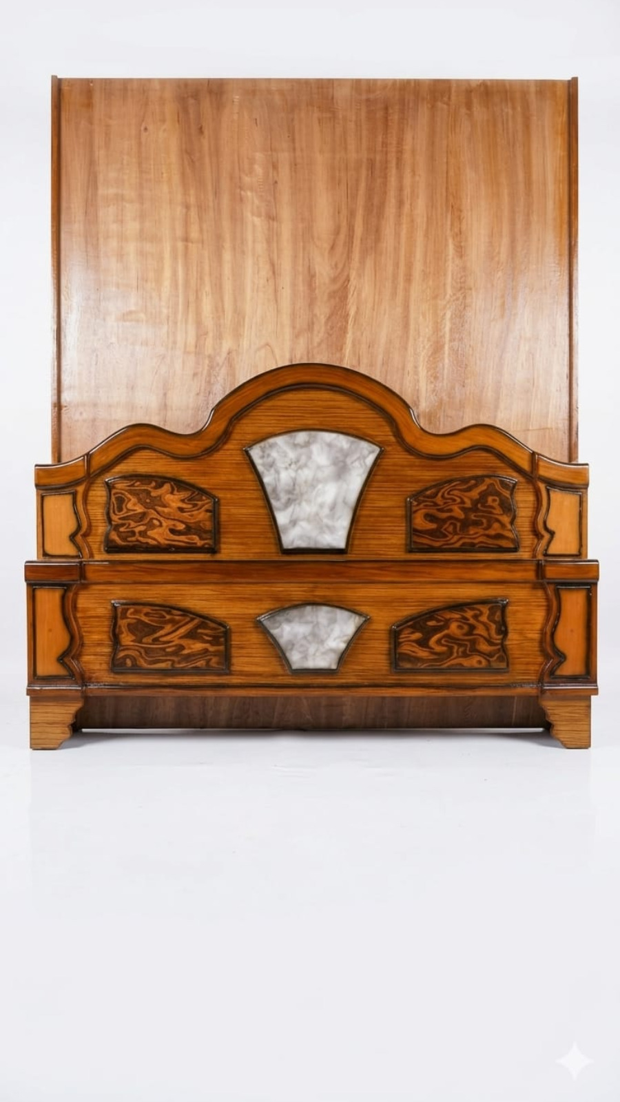 Grand Palais Extra-Tall Headboard with White Marble & Liquid Wood Veneer Inlays