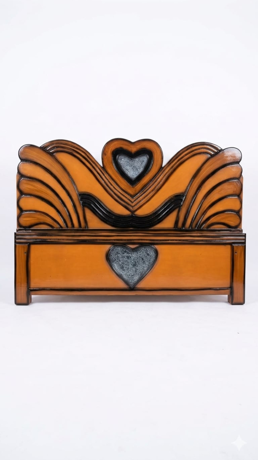Retro Glam "Winged Heart" Headboard with Stippled Charcoal Inlays
