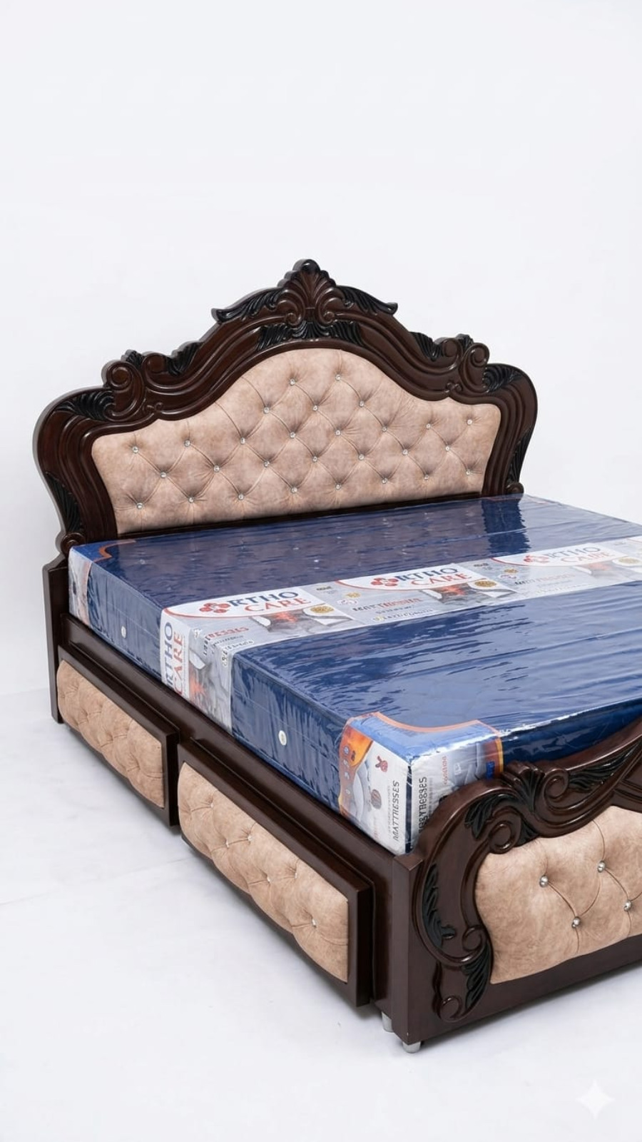 Victorian Royal Tufted Double Bed with Integrated Hydraulic Storage Drawers