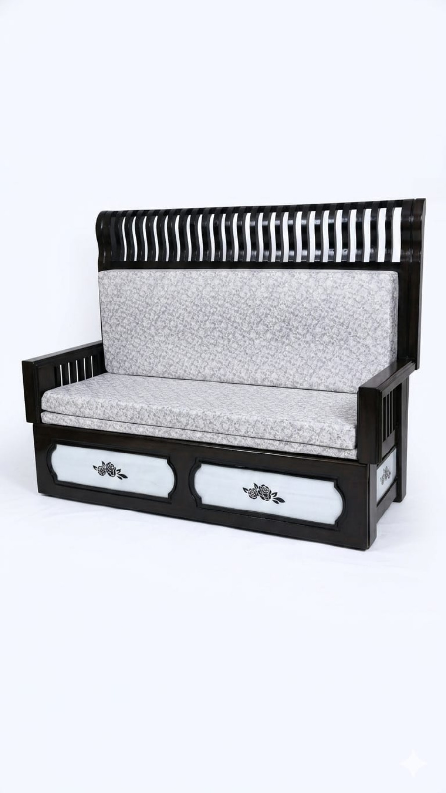 Imperial Mahogany Finish Convertible Sofa-Cum-Bed with Textured Cushioning