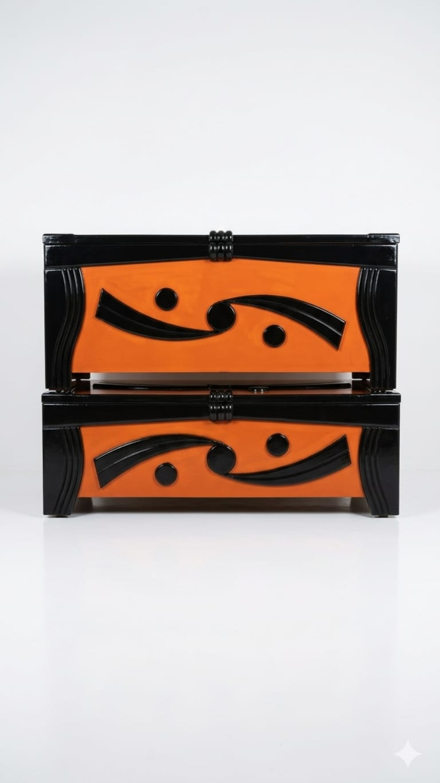 Avant-Garde High-Gloss Storage Chest Set – Tangerine Orange & Black Lacquer 1