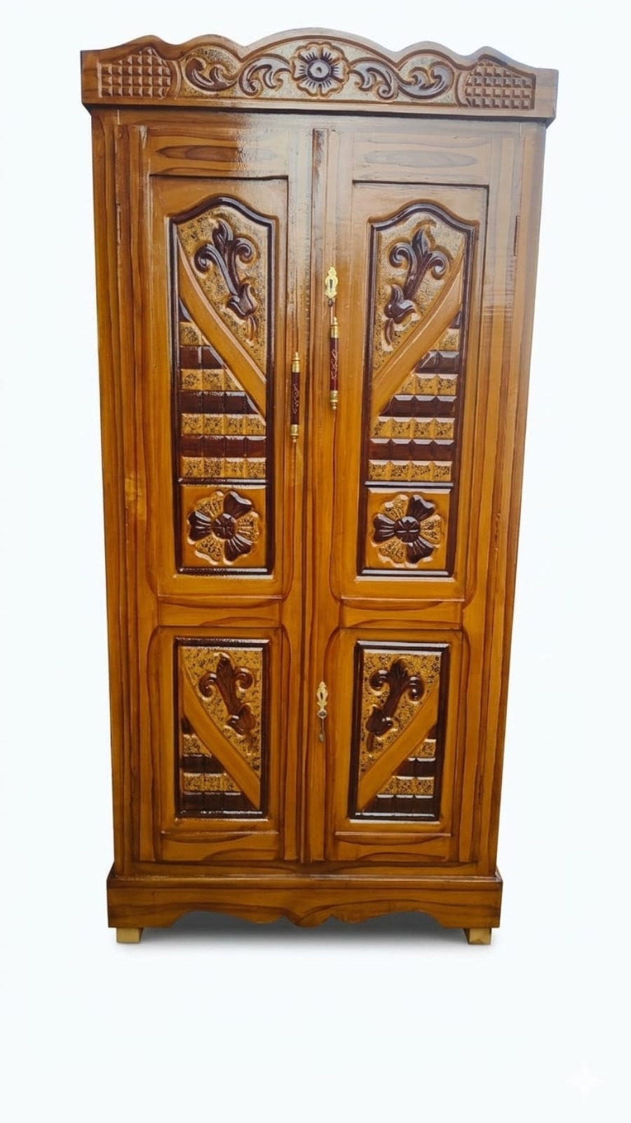 Imperial Fleur-de-Lis Hand-Carved 2-Door Wooden Wardrobe with Chocolate Accents